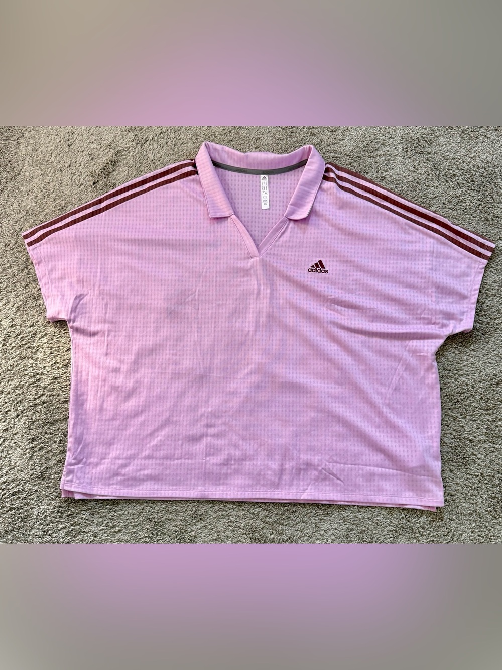 ADIDAS 3-Stripe V-Neck Polo Shirt in Pastel Pink / Burgundy (4X)